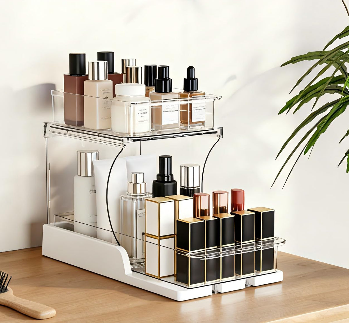 Attelite makeup organizer with rotating base for easy access to cosmetics