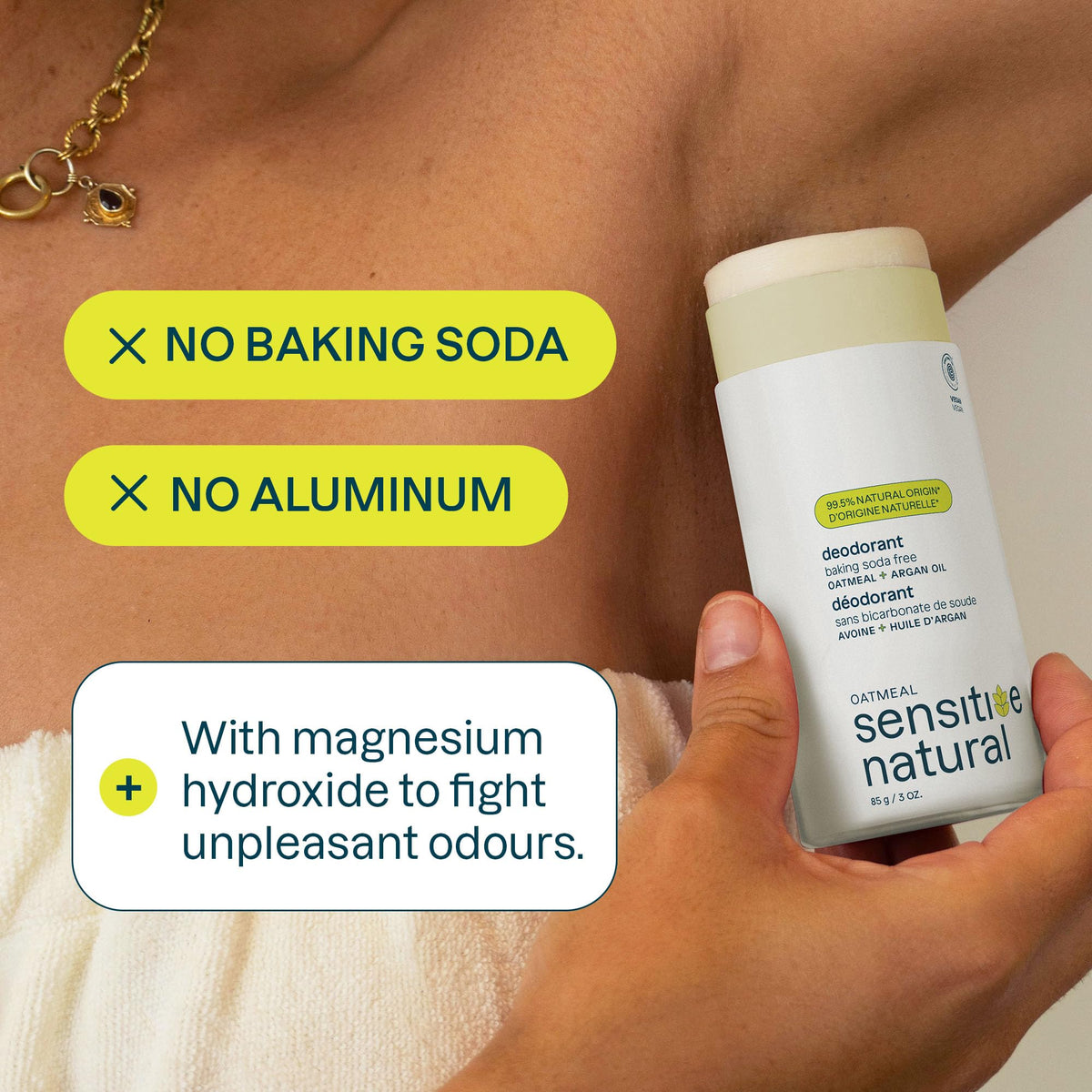 ATTITUDE baking soda free deodorant with oat nourishes skin while soothing dryness.