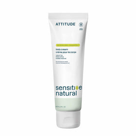 ATTITUDE body cream apple bottle showing a clean formula for sensitive skin