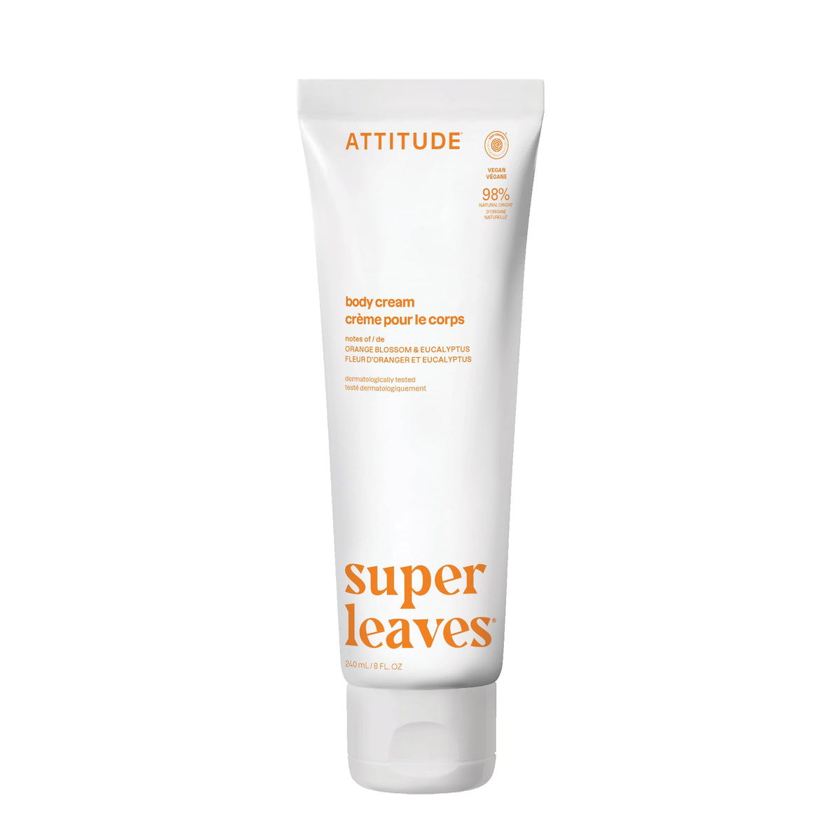 ATTITUDE Body Cream with orange leaves bottle provides daily hydration for smooth skin.