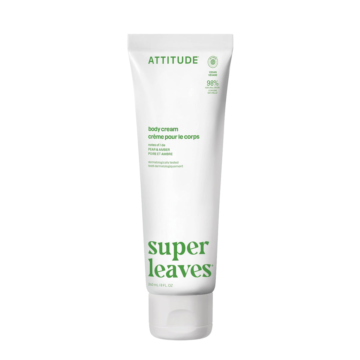 ATTITUDE body cream bottle with pear-amber scent for refreshing daily care