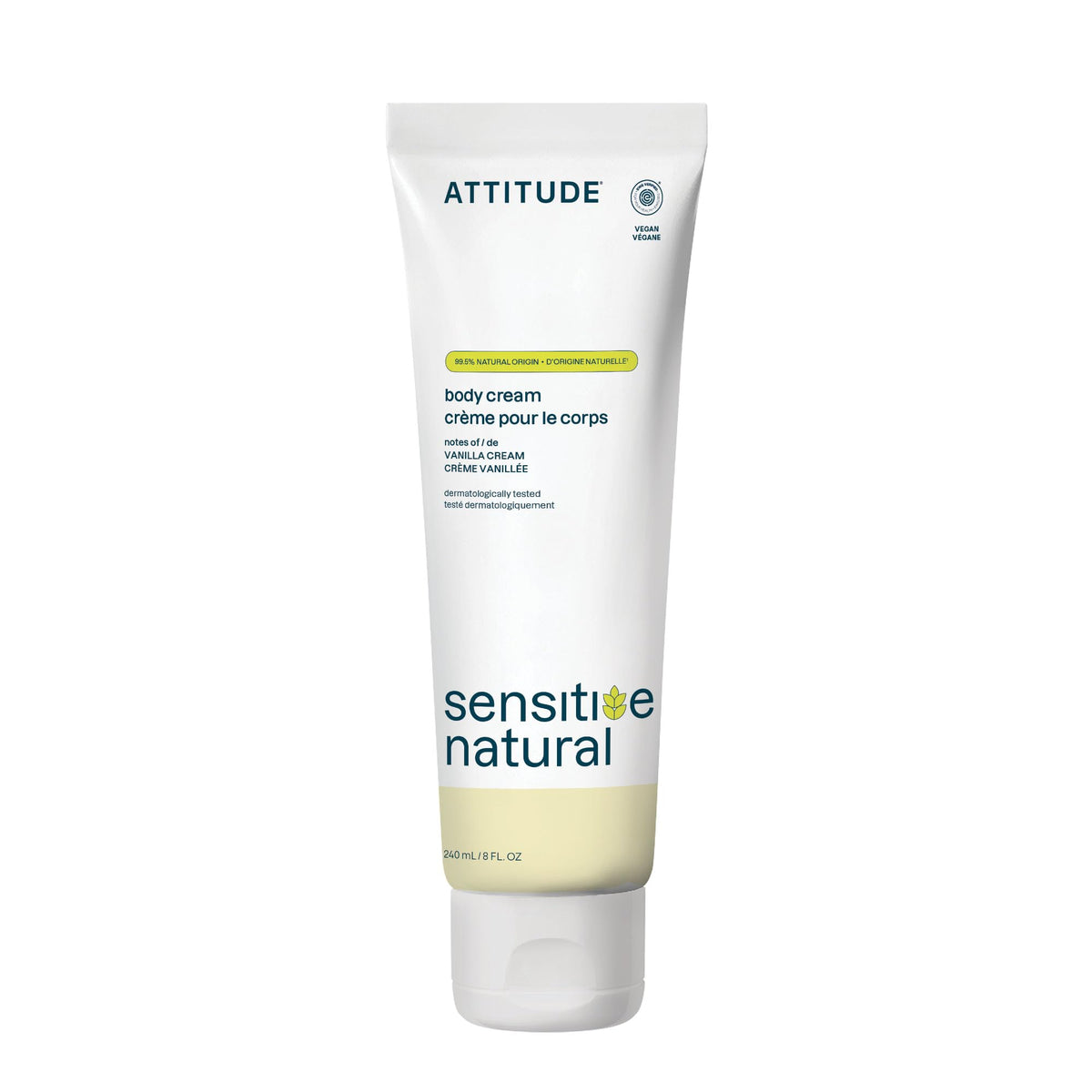 ATTITUDE Sensitive Body Cream with oat bottle shown for soothing, long-lasting moisture.