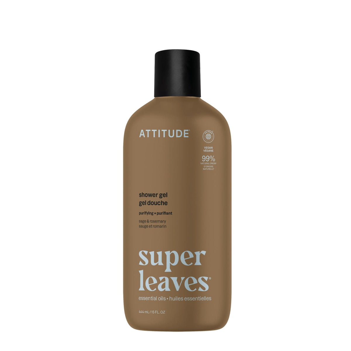 ATTITUDE body wash bottle featuring sage and rosemary fragrance for a refreshing shower