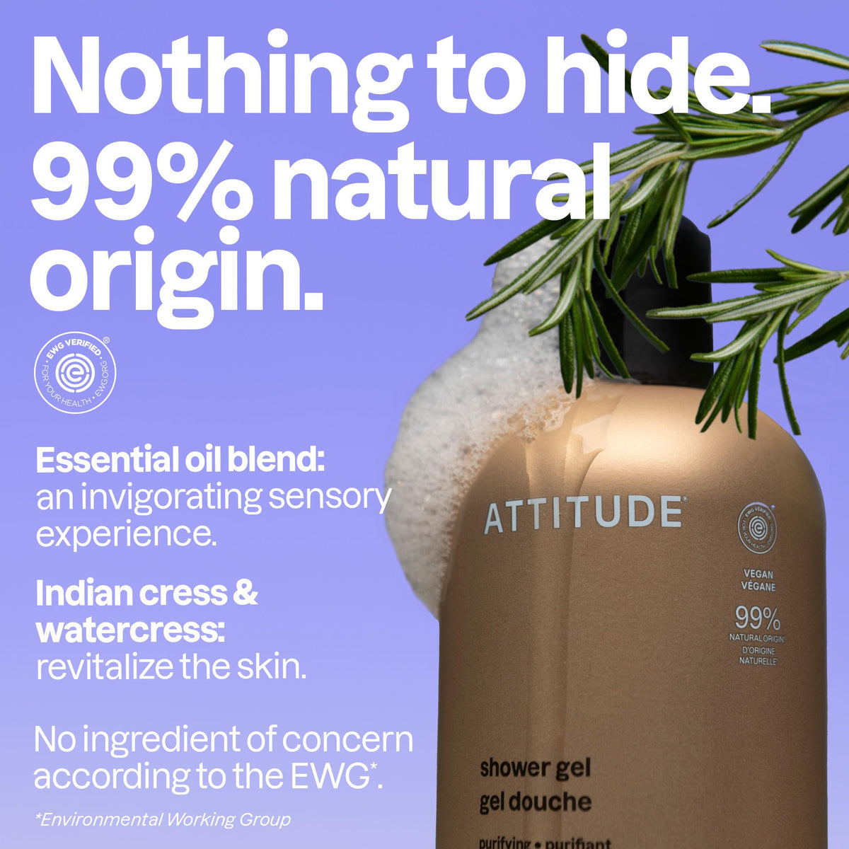 ATTITUDE sage rosemary fragrance evokes a balanced shower experience