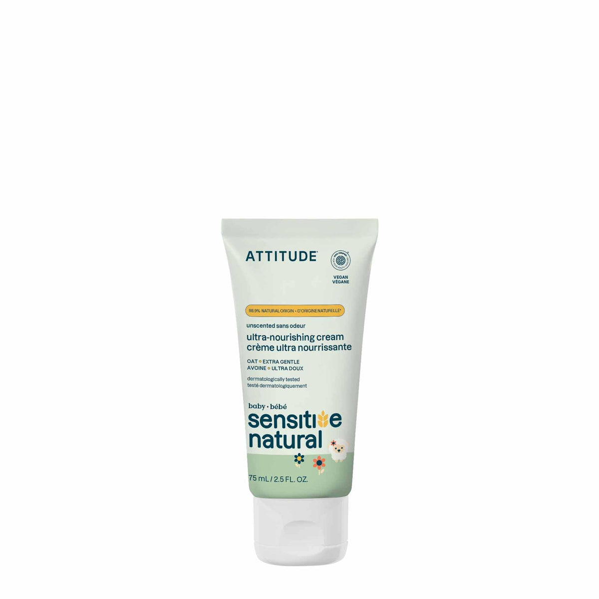 ATTITUDE Deep Moisturizing Baby Cream bottle shows unscented formula for sensitive skin