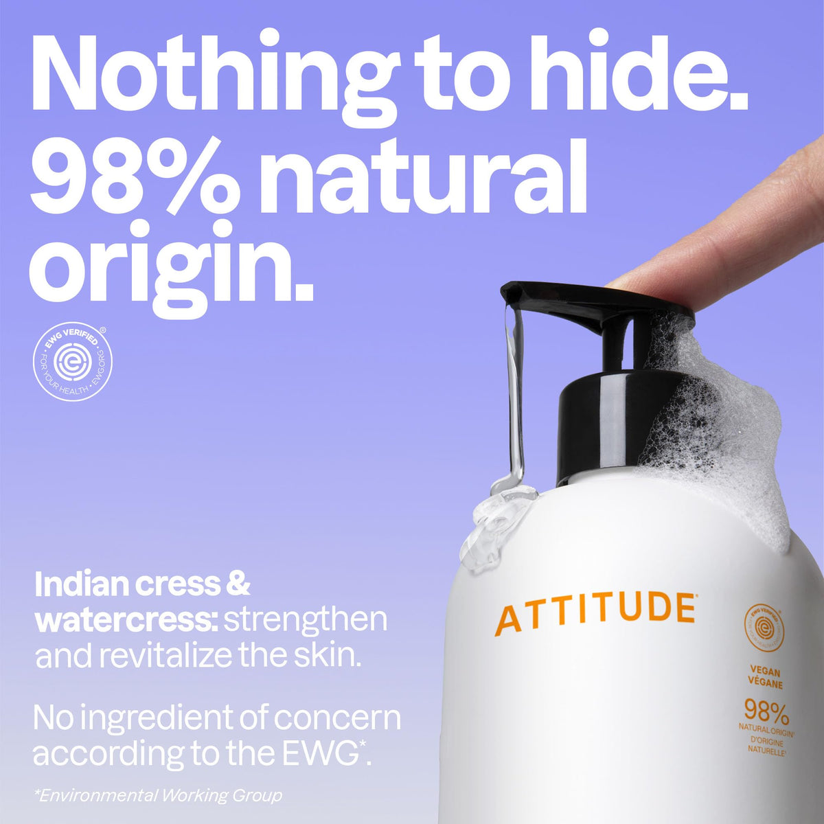 Attitude eco-packaging bottle promotes recyclable packaging for sustainable care.