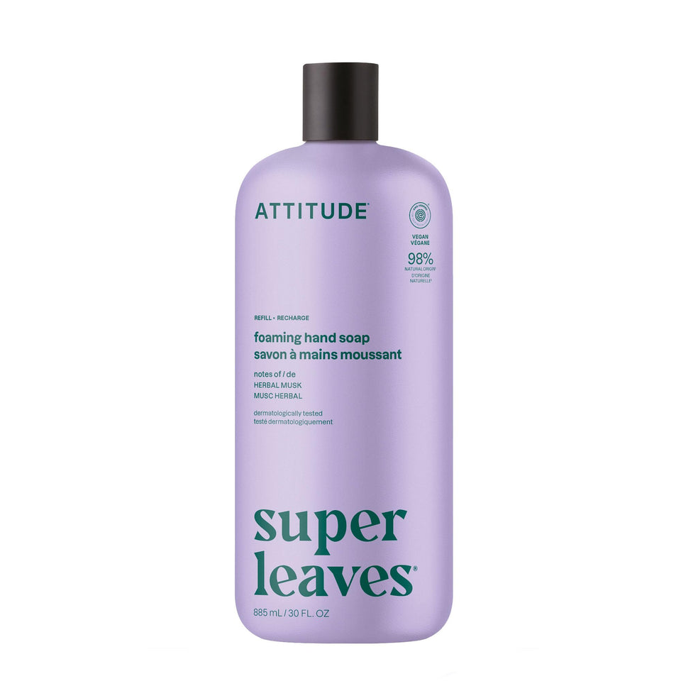 ATTITUDE foaming hand soap refill bottle showcases clean, eco-friendly packaging for daily hand hygiene.