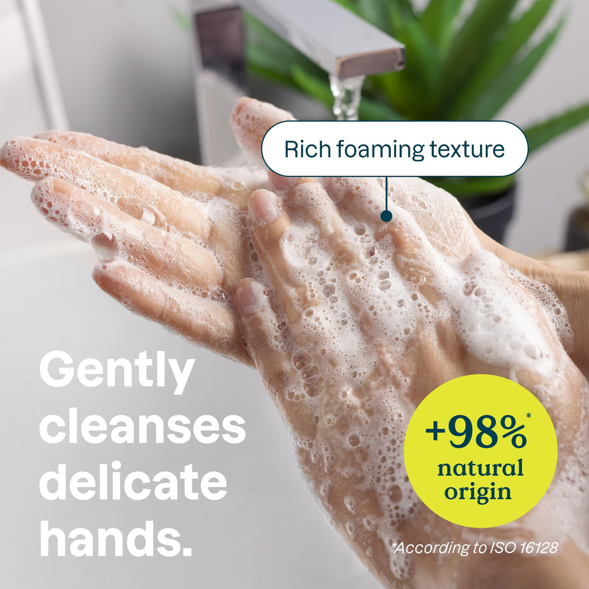 ATTITUDE hand soap bottle highlights oat extract for soothing skin.