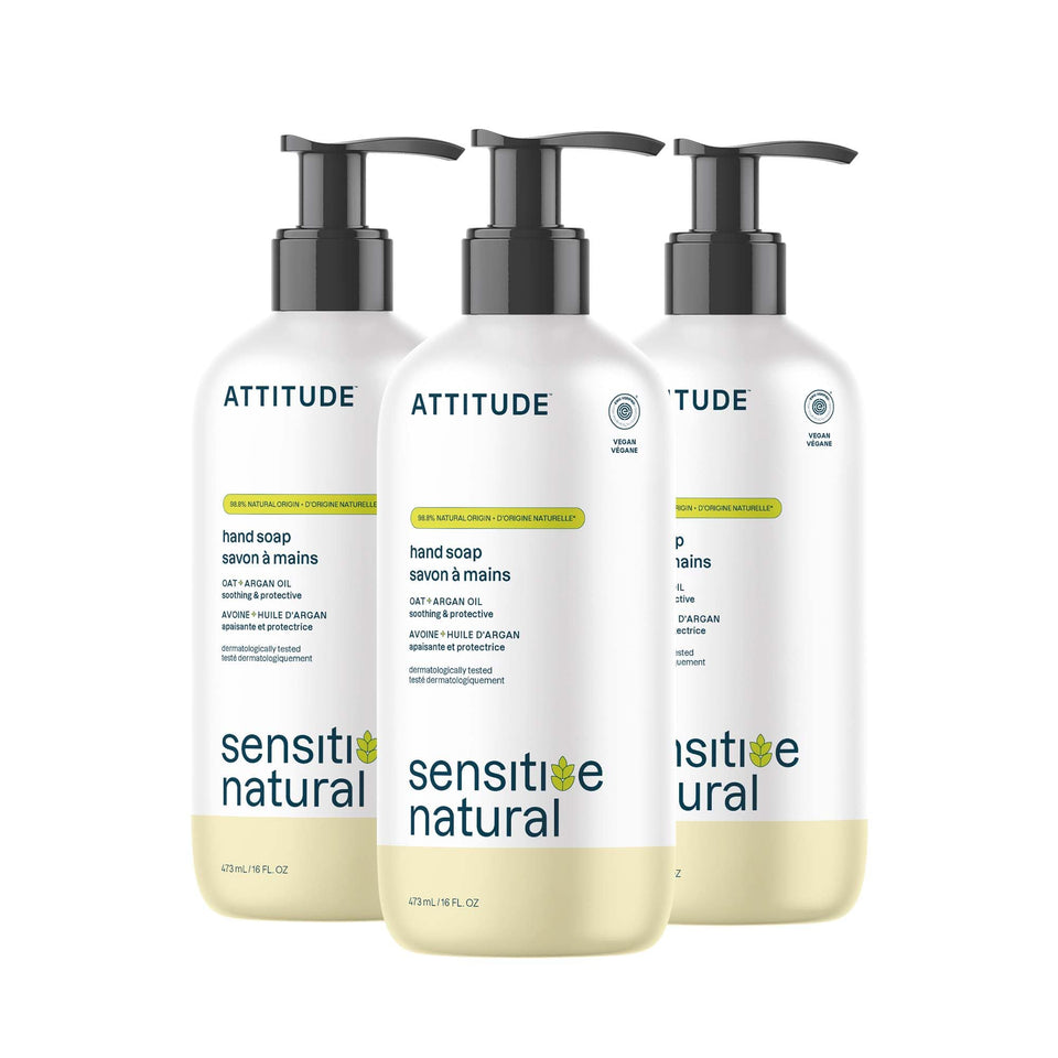 ATTITUDE Sensitive Hand Soap Vanilla Cream bottle, gentle cleansing for dry, sensitive skin.