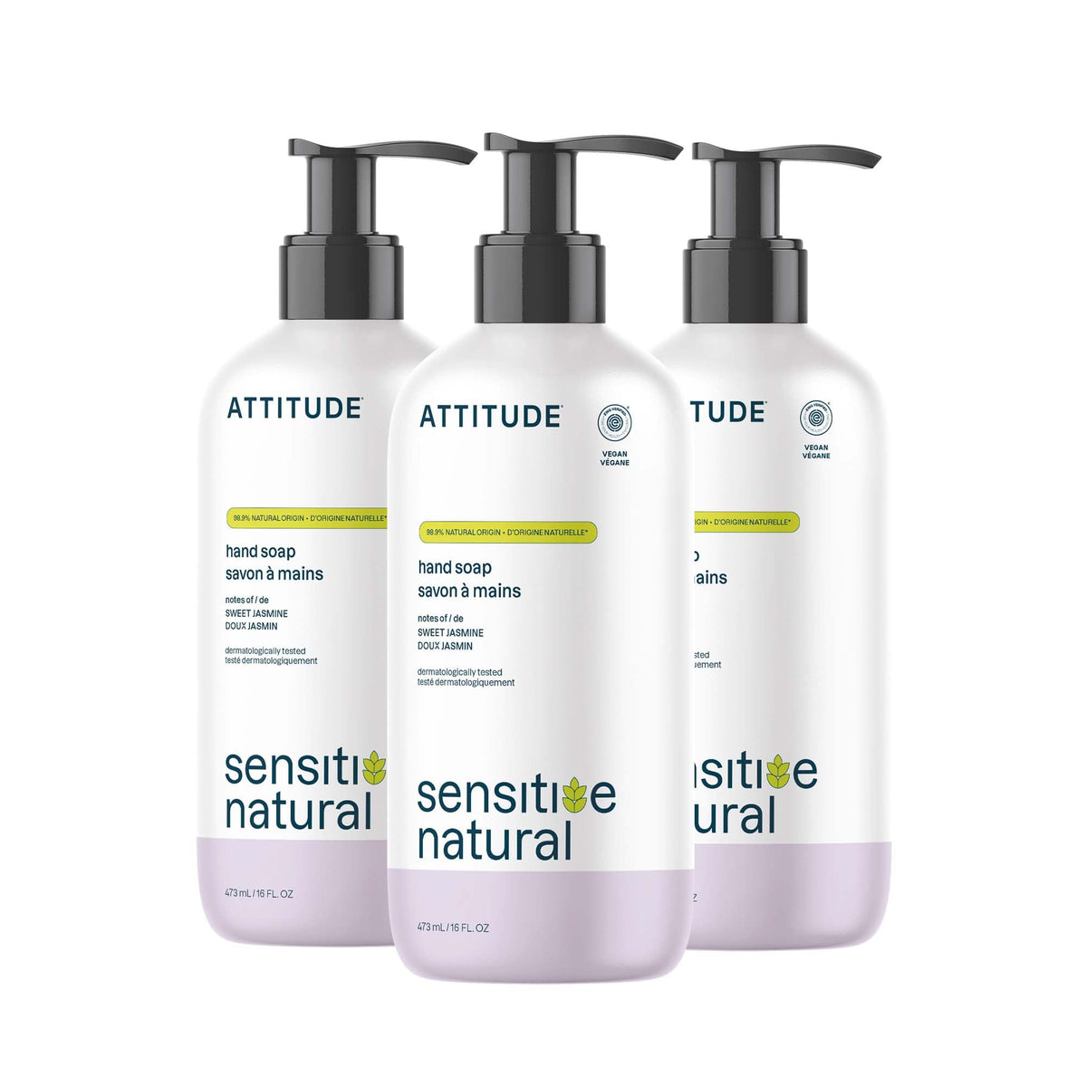 ATTITUDE hand soap bottle with creamy foam for gentle cleansing.