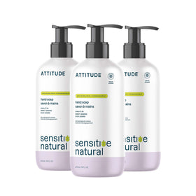 ATTITUDE hand soap bottle with creamy foam for gentle cleansing.