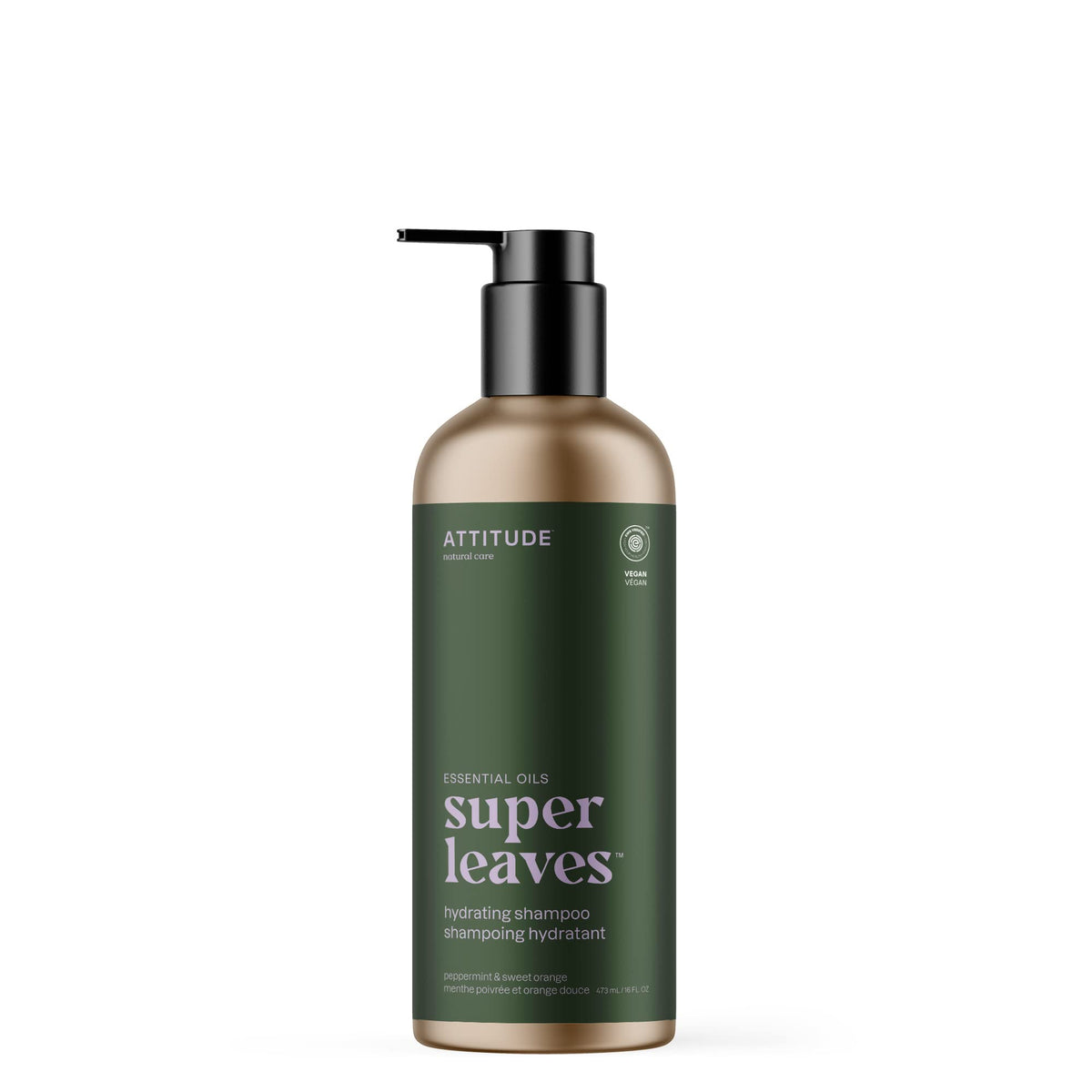 ATTITUDE Hydrating Shampoo bottle with peppermint and orange for refreshed, hydrated hair daily.