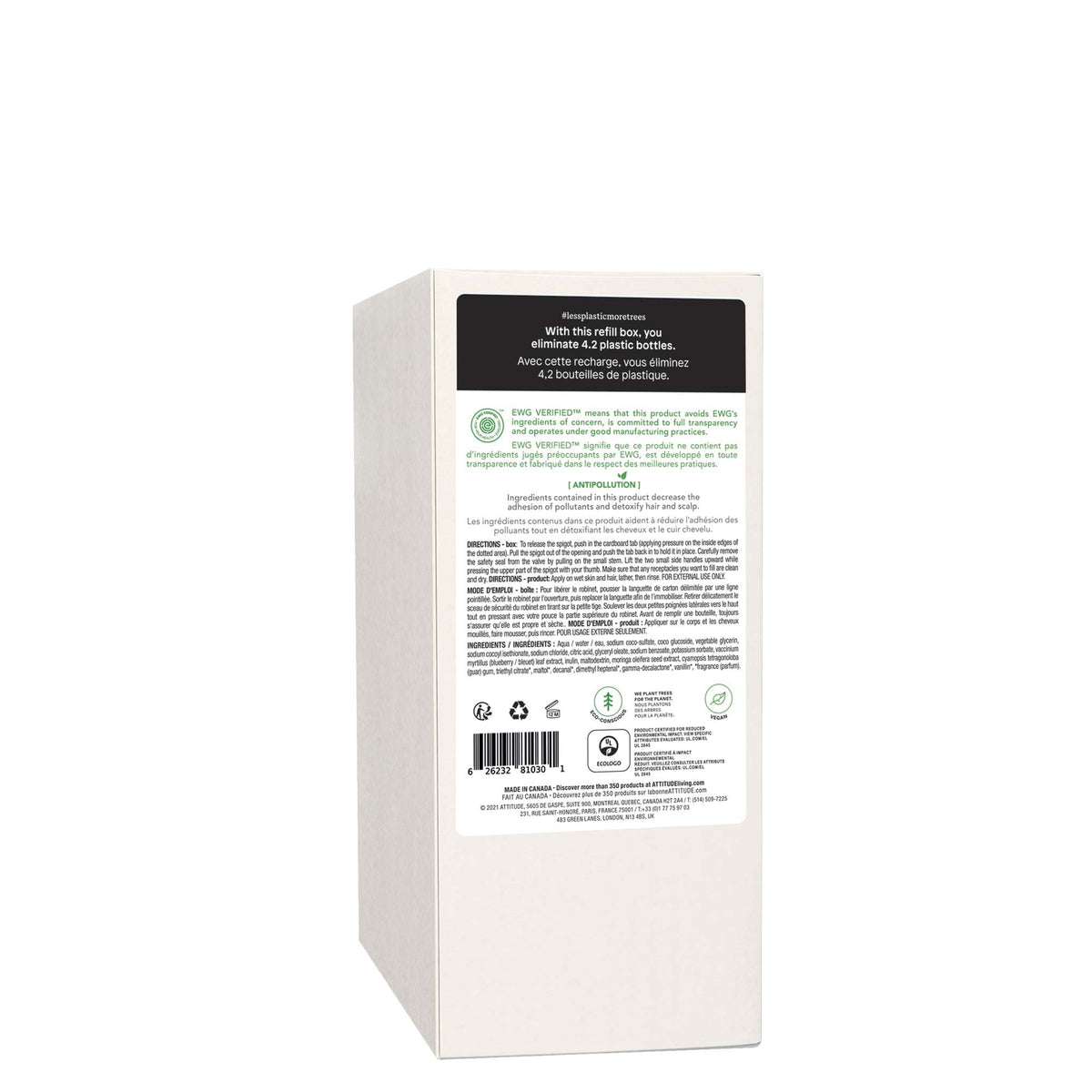 ATTITUDE Kids Shampoo cardboard refill packaging is recyclable.