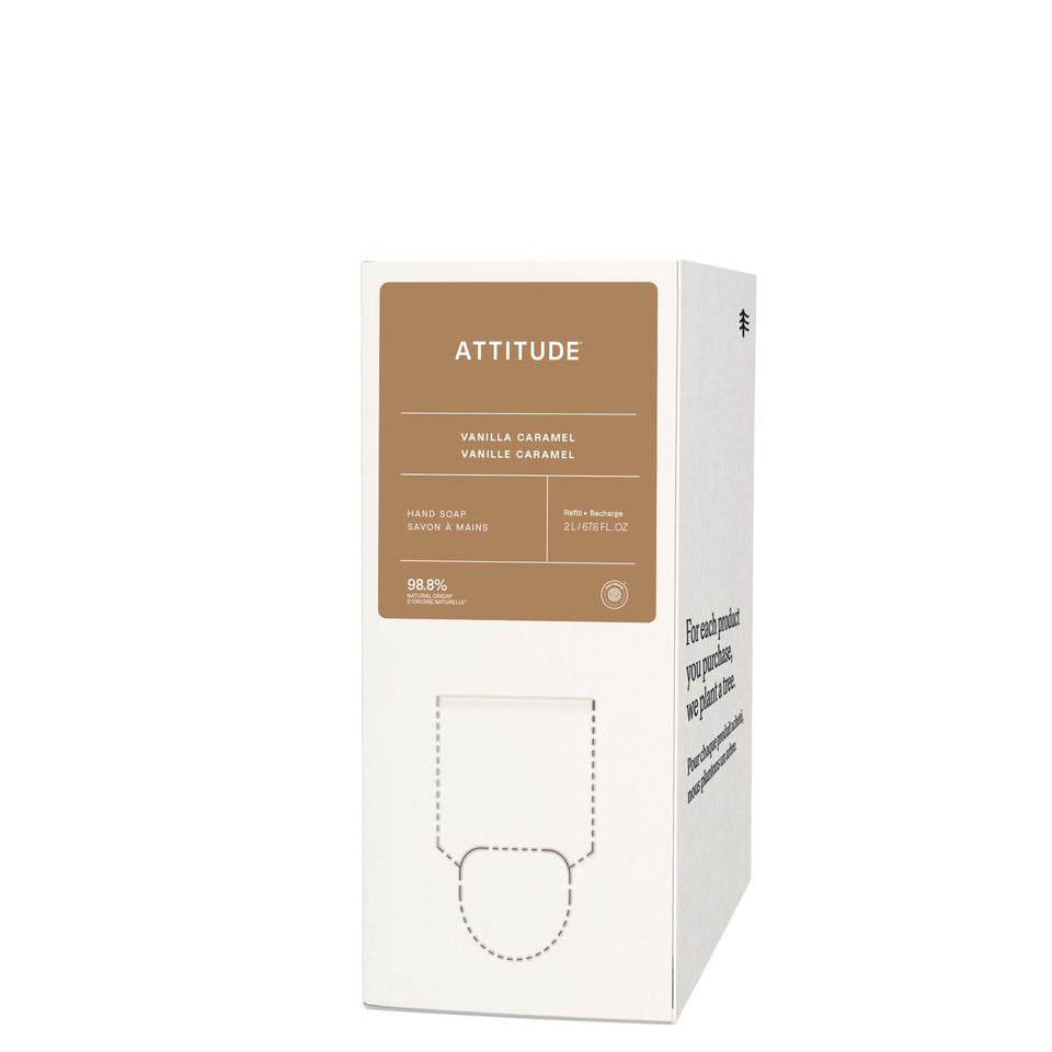 ATTITUDE liquid hand soap refill bottle with vanilla caramel scent for daily hand care