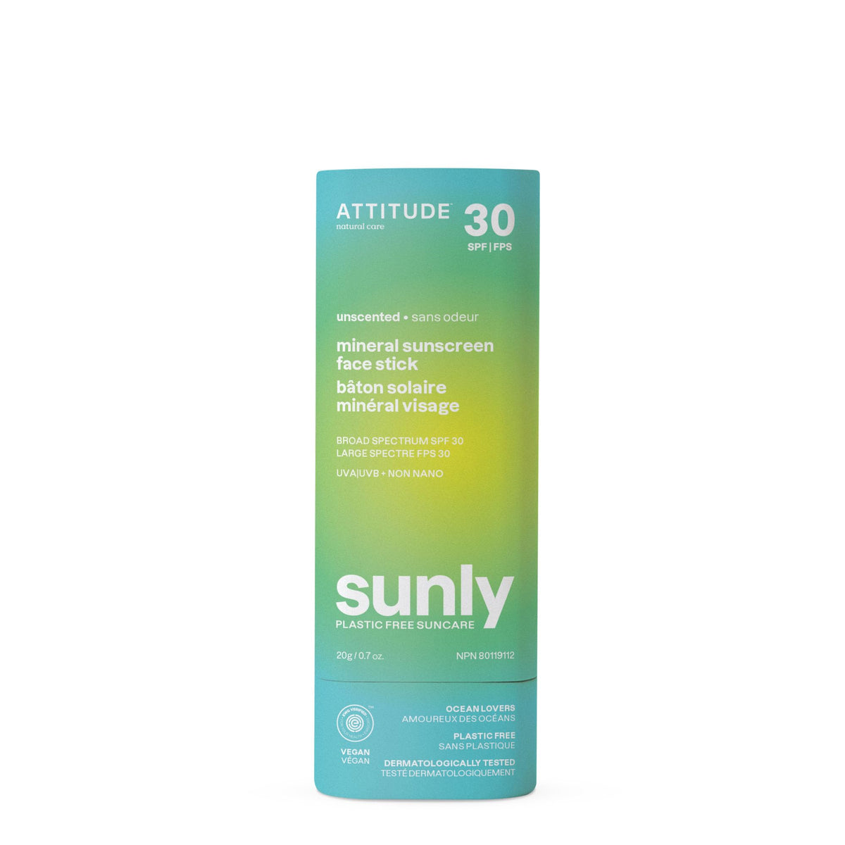 ATTITUDE Mineral Face Sunscreen Stick with zinc oxide provides broad UVA/UVB protection.