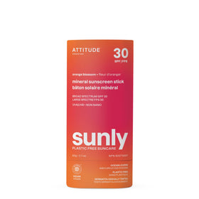 ATTITUDE Mineral Sunscreen Stick orange blossom packaging highlights plastic-free, eco-friendly design.