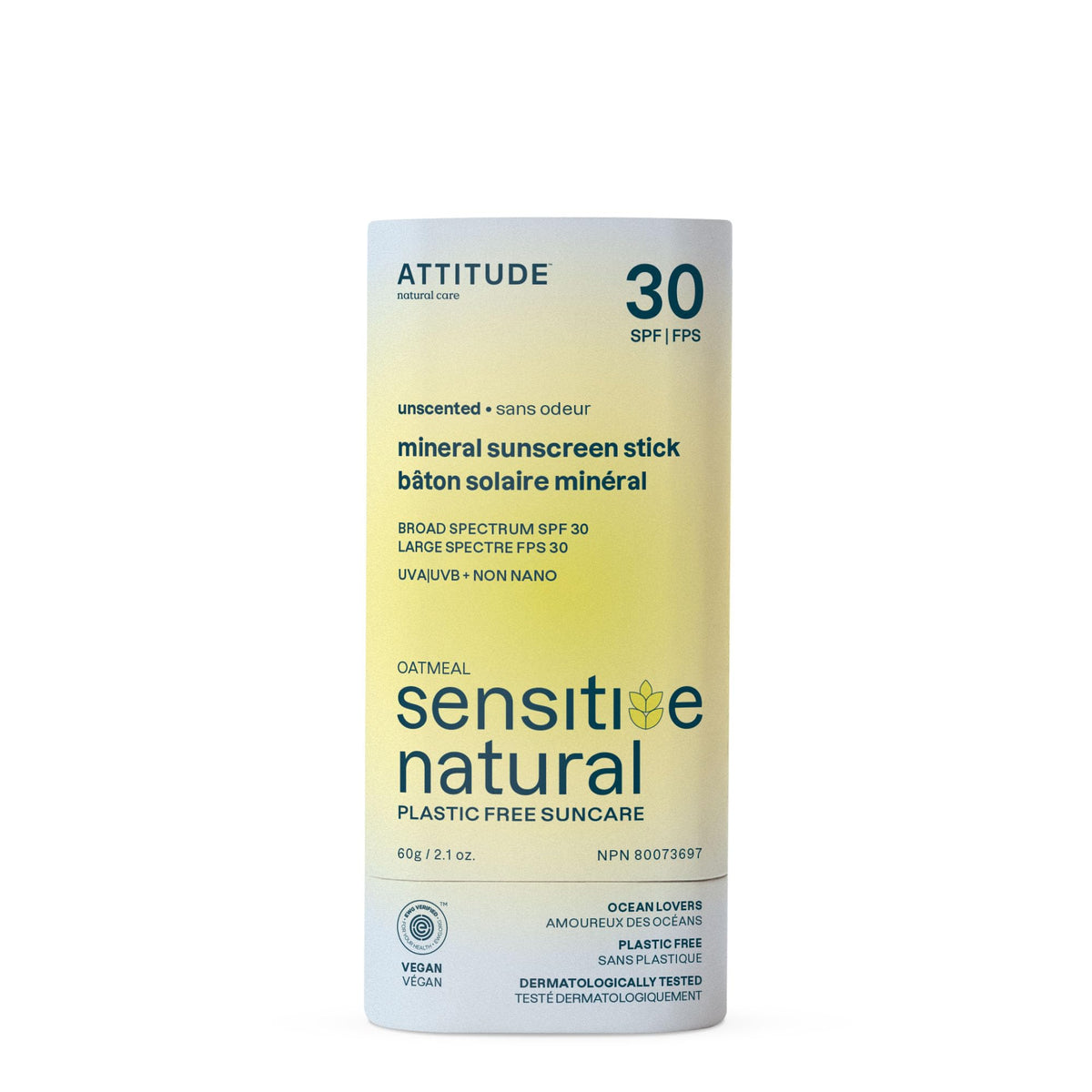 ATTITUDE mineral sunscreen stick packaging with plastic-free eco design for sustainability