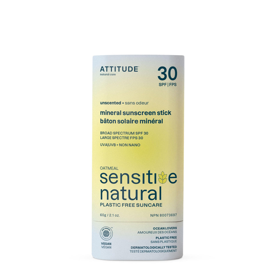 ATTITUDE mineral sunscreen stick packaging with plastic-free eco design for sustainability