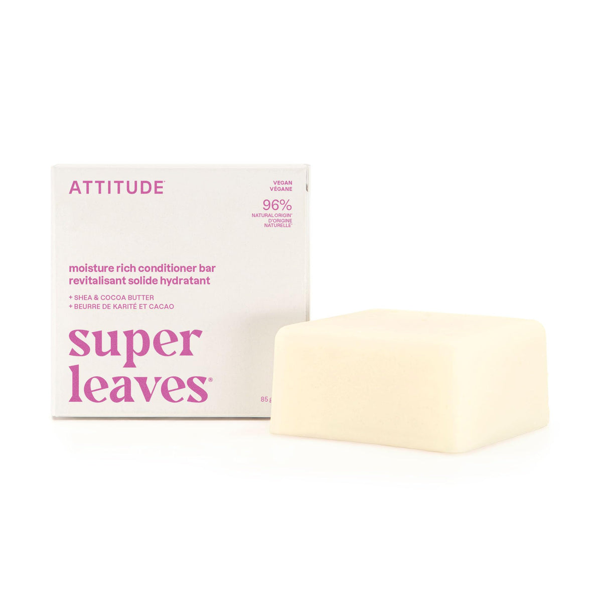 ATTITUDE Moisture Rich Conditioner Bar packaging shown, featuring plastic-free and recyclable design.