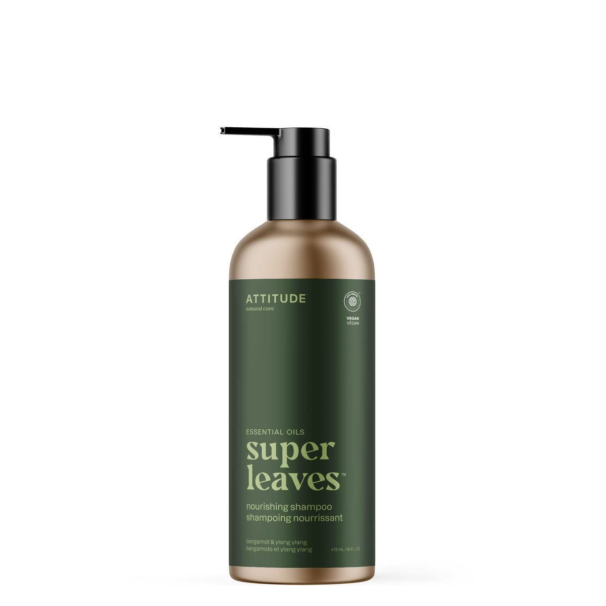 ATTITUDE Nourishing Shampoo Bergamot Ylang Ylang bottle shows clean, plant-based moisture for dry hair