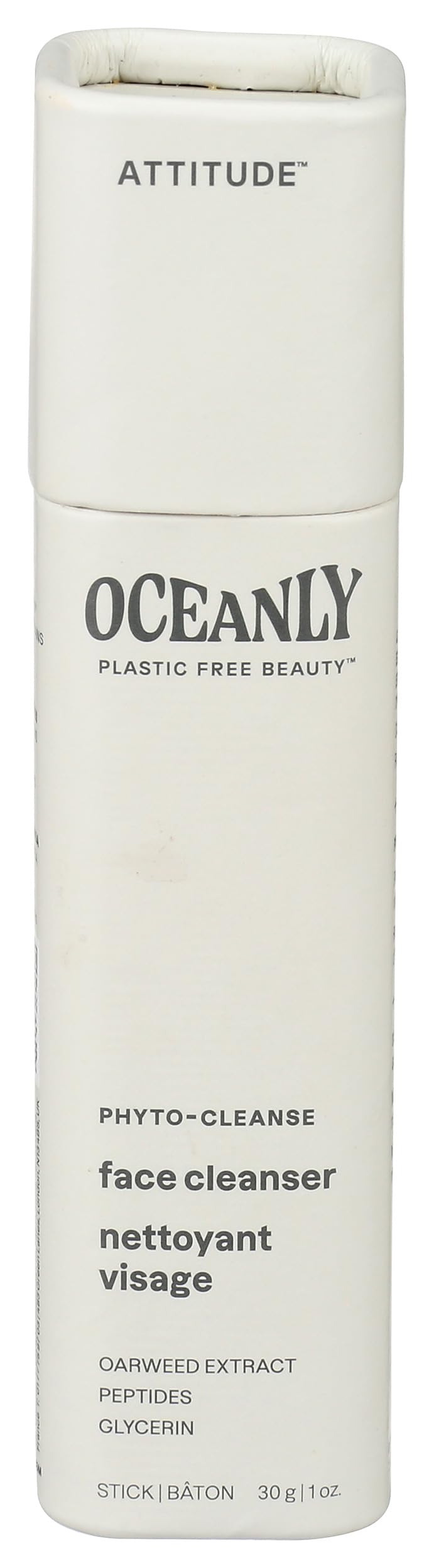 ATTITUDE Oceanly Face Cleanser Stick outer packaging highlights eco-friendly design for sustainable skincare.
