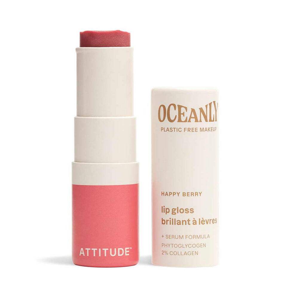 ATTITUDE Oceanly lip gloss stick packaging highlights plastic-free, eco-friendly design