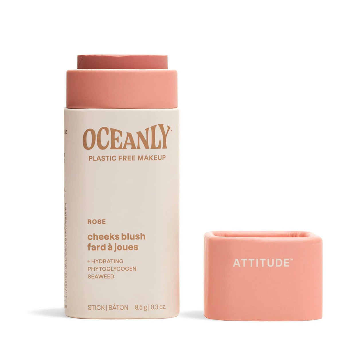 ATTITUDE Oceanly blush stick Rose application shows creamy blendable color for natural glow