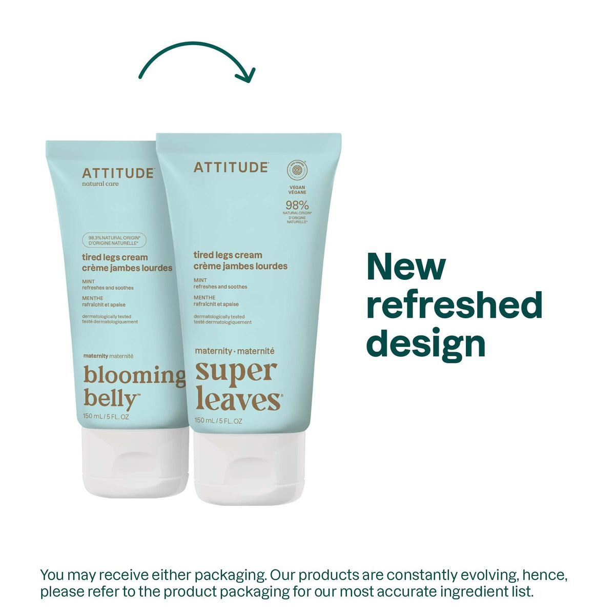 ATTITUDE Pregnancy Tired Legs Cream on calves and ankles with refreshing menthol cooling.