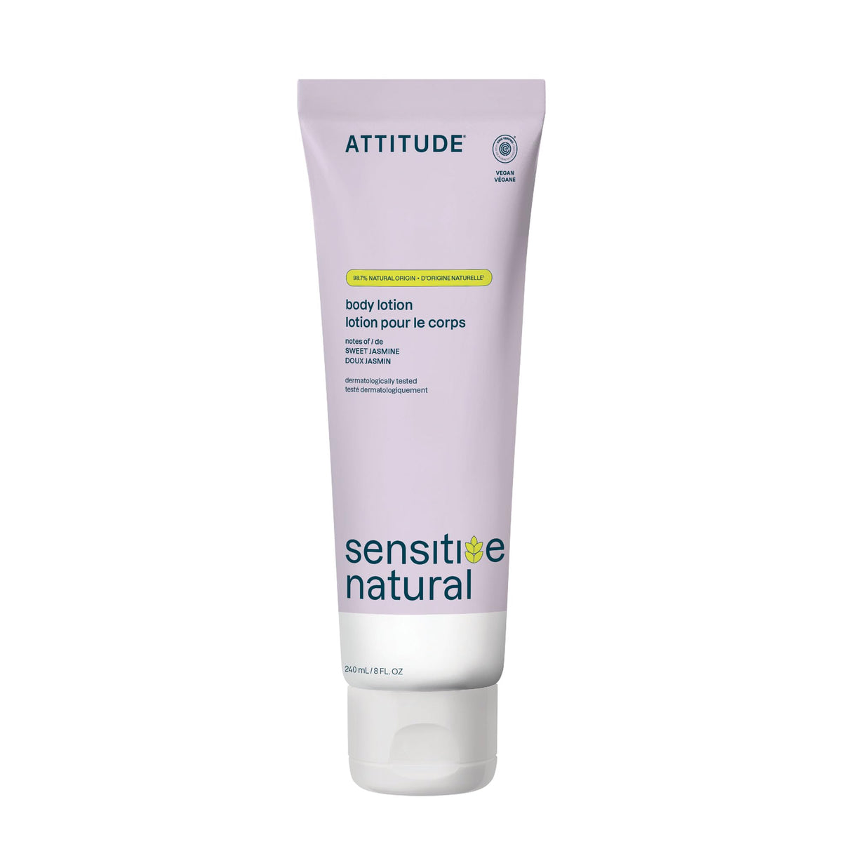 ATTITUDE Sensitive Body Lotion bottle front shows clean vegan moisture for sensitive skin.
