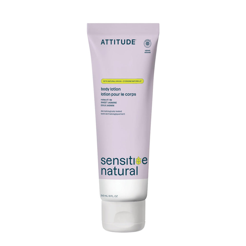 ATTITUDE Sensitive Body Lotion bottle front shows clean vegan moisture for sensitive skin.