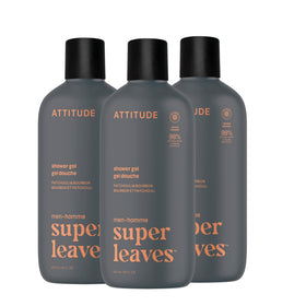 ATTITUDE shower gel bottle with patchouli and bourbon scent for a revitalizing morning cleanse.