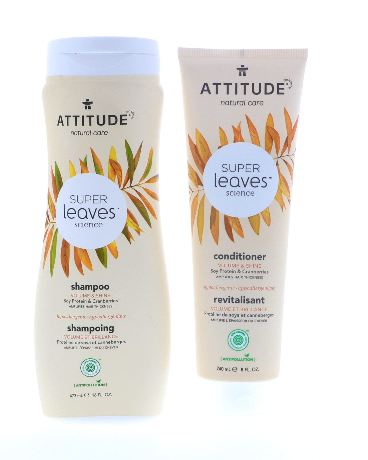 ATTITUDE Super Leaves bundle packaging highlighting volume and shine benefits.