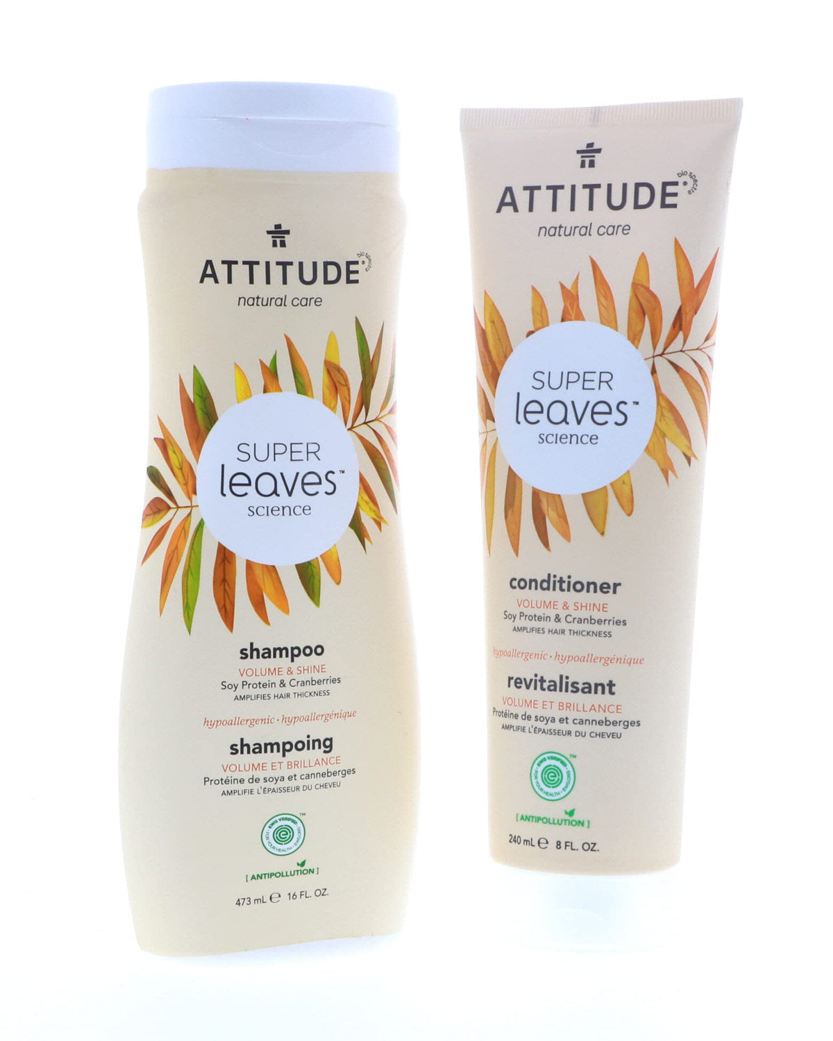 ATTITUDE Super Leaves Conditioner bottle delivering smooth, glossy locks.