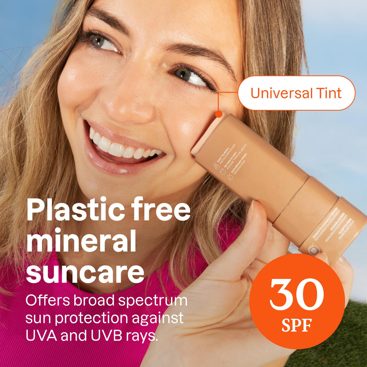 ATTITUDE Tinted Mineral Sunscreen Face Stick being applied on skin for easy reapplication.