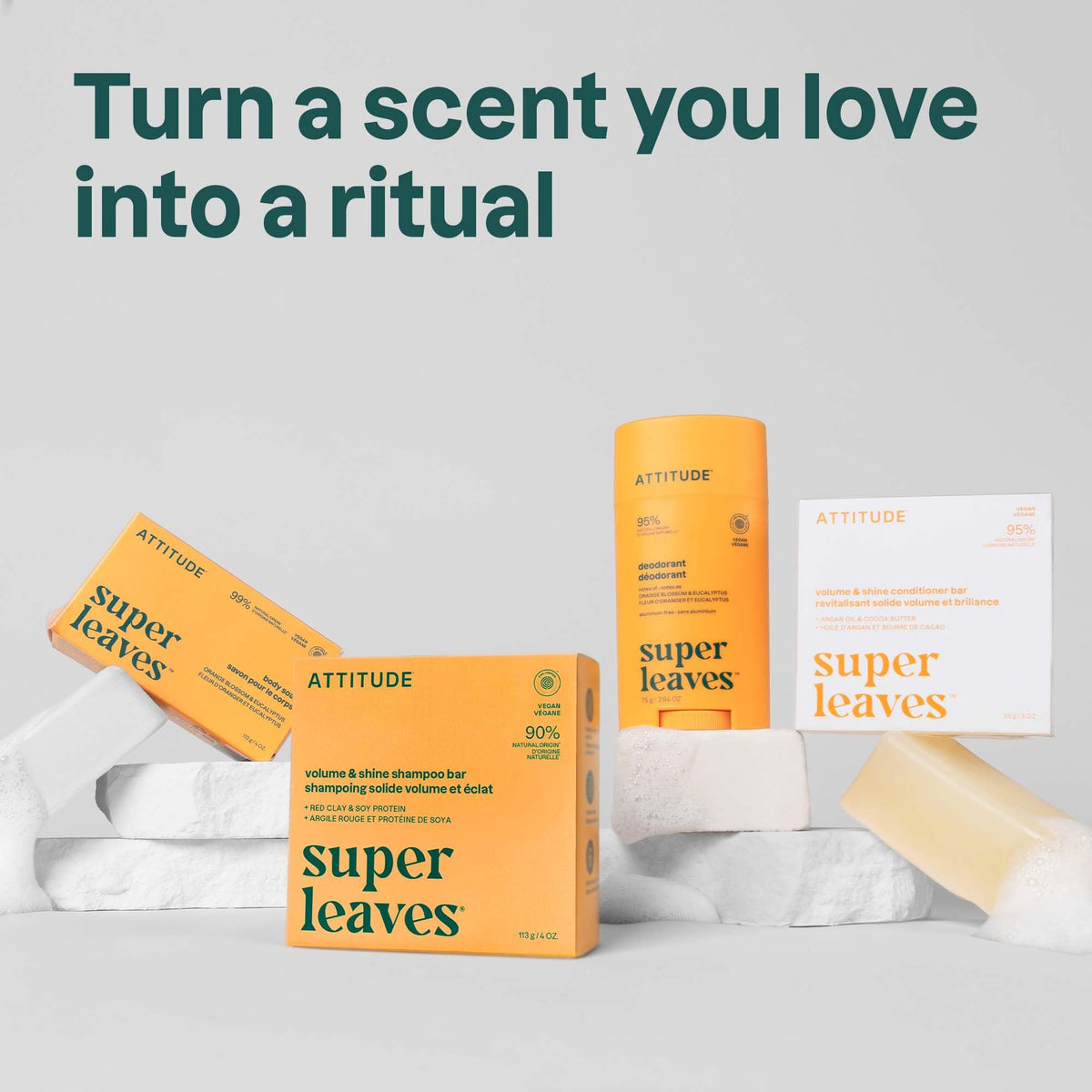 ATTITUDE vegan, dermatologically tested deodorant packaging.