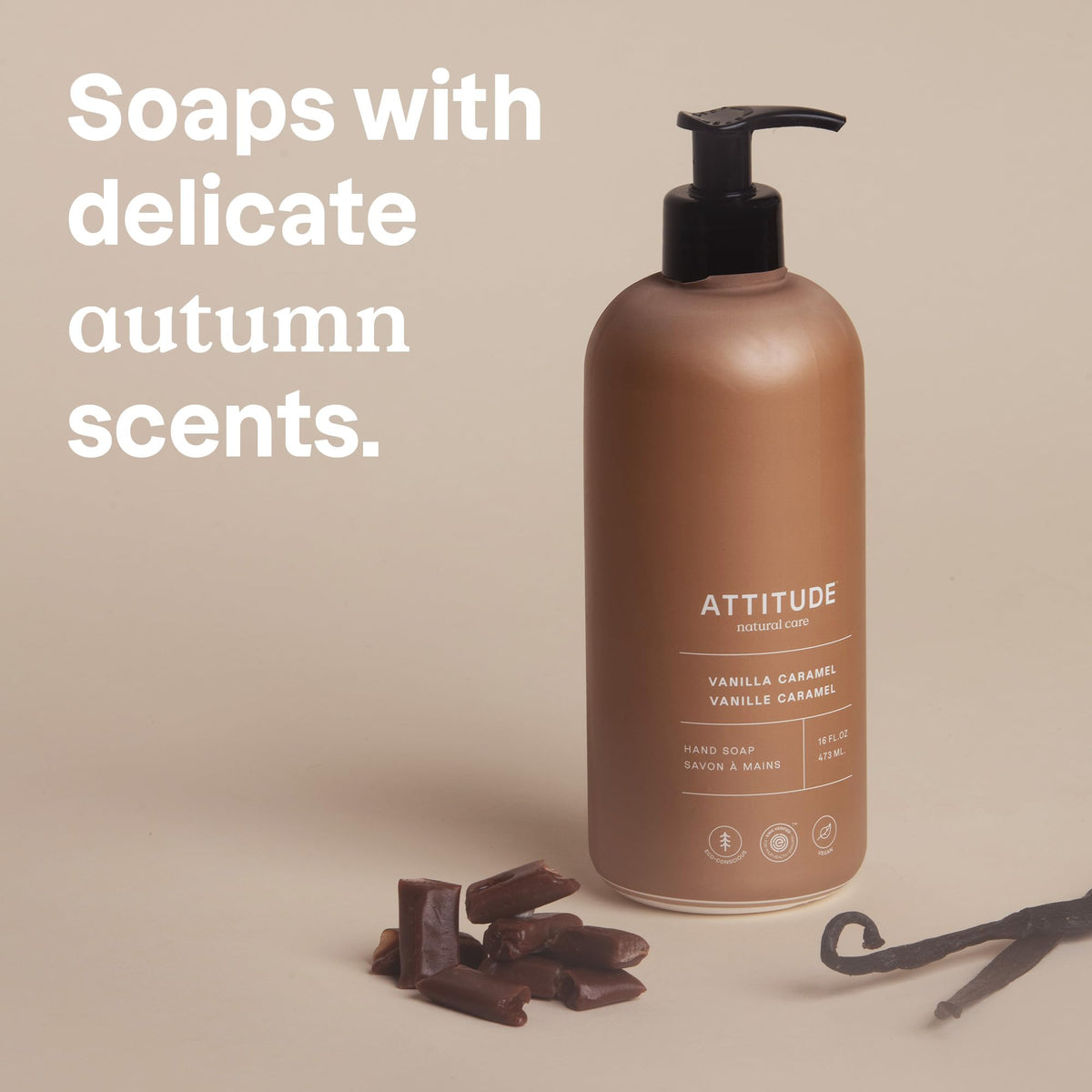 ATTITUDE Vegan hand soap in a recyclable HDPE bottle emphasizes sustainability.