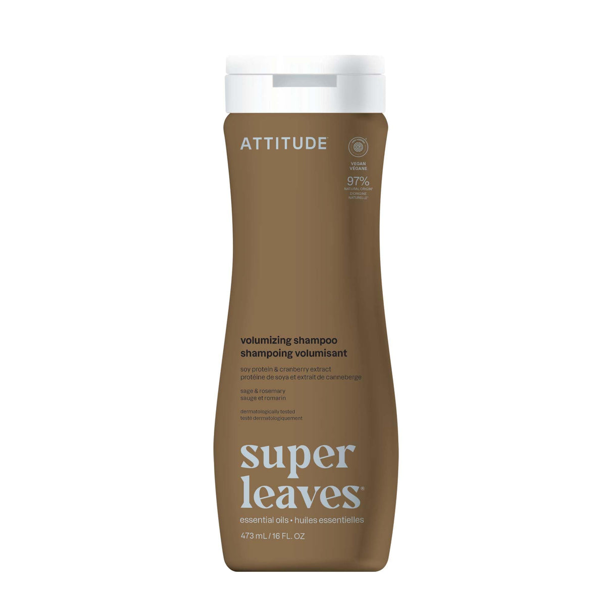 ATTITUDE Volumizing Shampoo bottle highlights vegan, clean beauty for fine hair.
