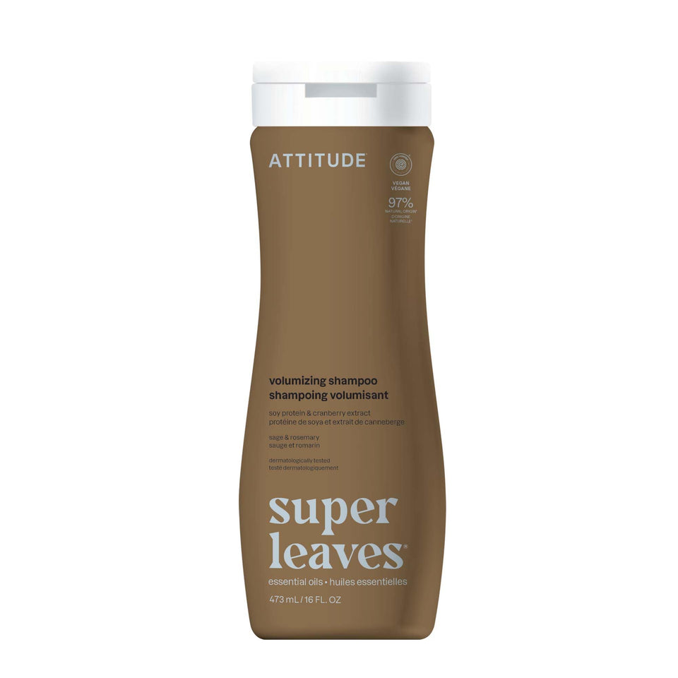 ATTITUDE Volumizing Shampoo bottle highlights vegan, clean beauty for fine hair.