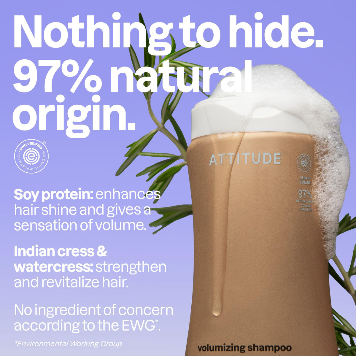 ATTITUDE Volumizing Shampoo sage rosemary scent evokes a refreshing aromatic experience.