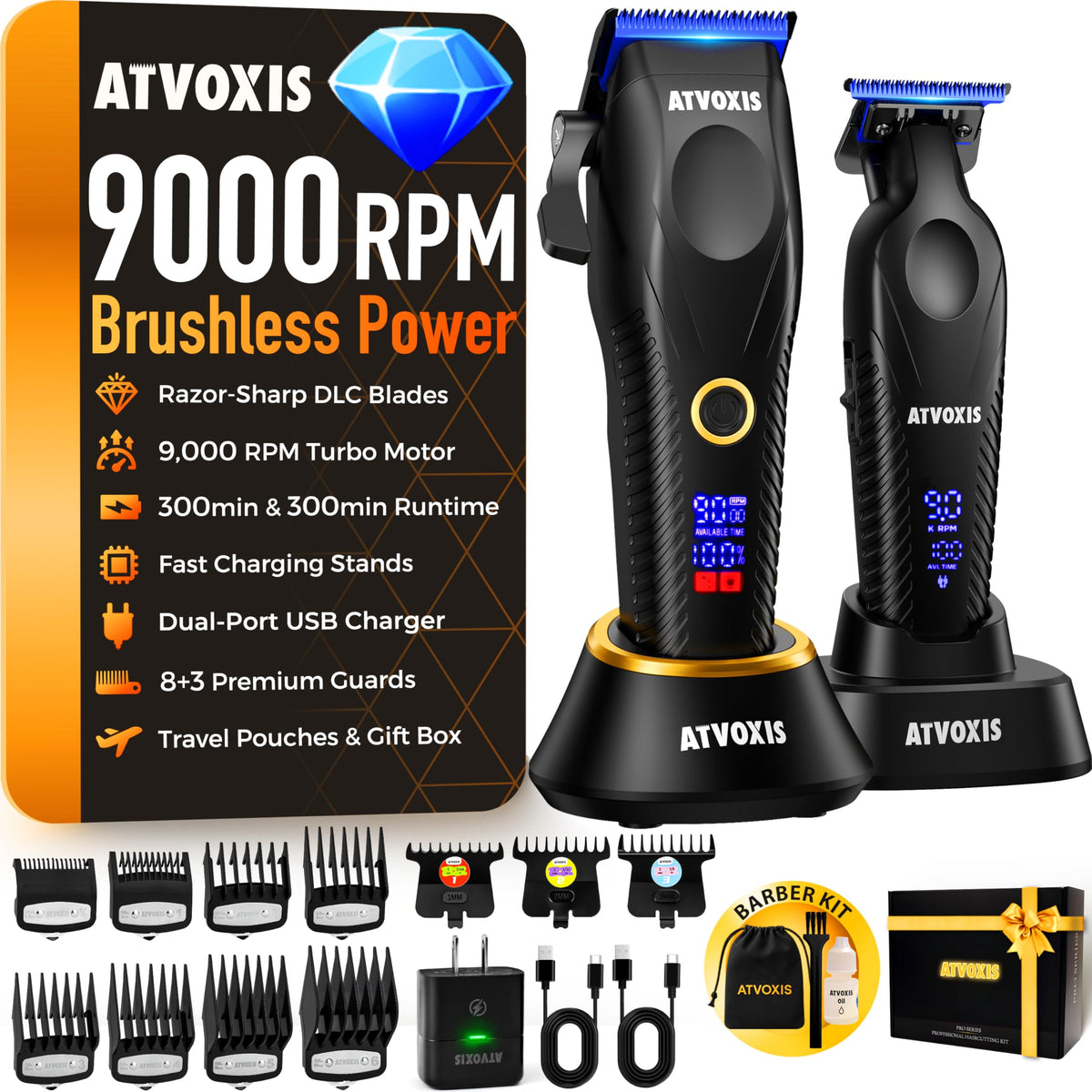 ATVOXIS 9000 RPM clippers front view for smooth fades and precise cuts
