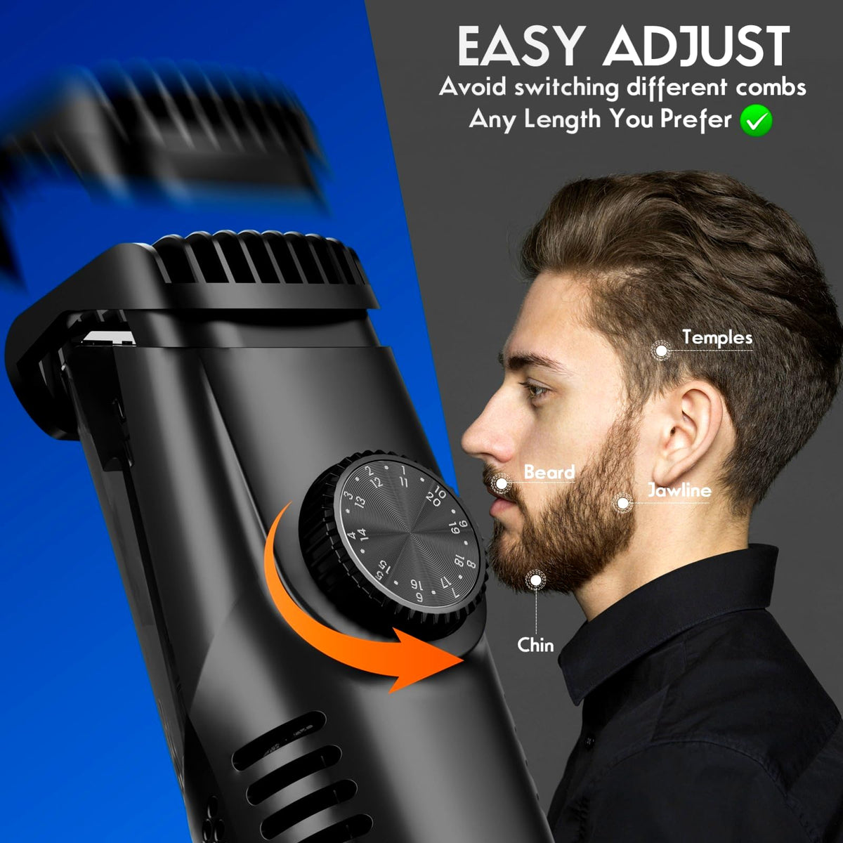 ATVOXIS vacuum beard trimmer adjustable combs range from 1/25 to 4/5 inch