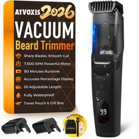 ATVOXIS vacuum beard trimmer front view with built in vacuum for mess free grooming