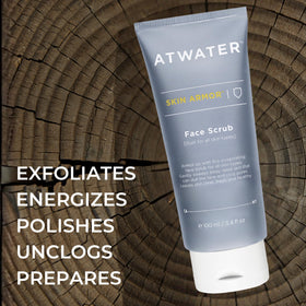 Close-up of ATWATER Skin Armor jojoba beads showing gentle exfoliation for all skin types.