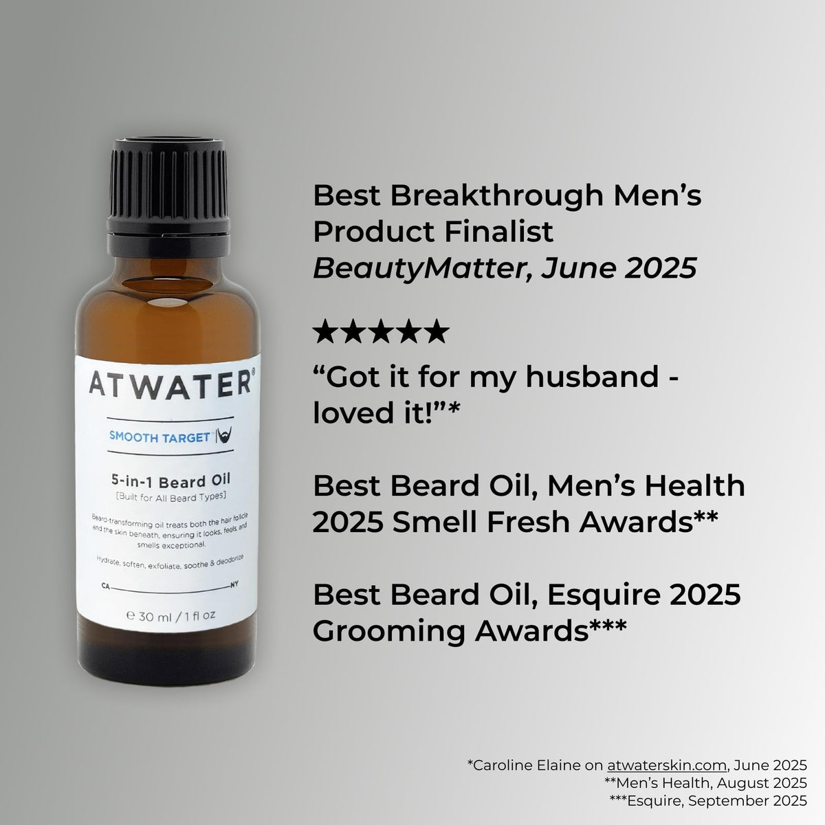 ATWATER Smooth Target in hand applying oil for softer beard
