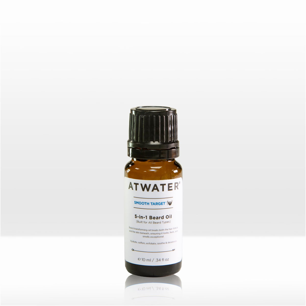 ATWATER Smooth Target 5-in-1 beard oil bottle close-up for fast absorption