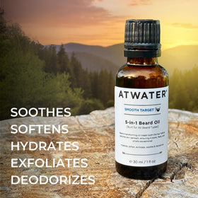 ATWATER Smooth Target bottle highlights argan and lavender oils for nourishing grooming