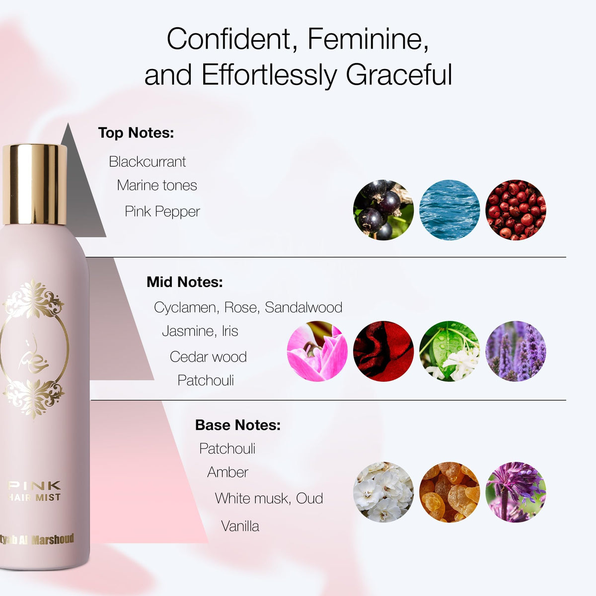 ATYAB AL MARSHOUD Pink Khisla Hair Mist close-up label details.