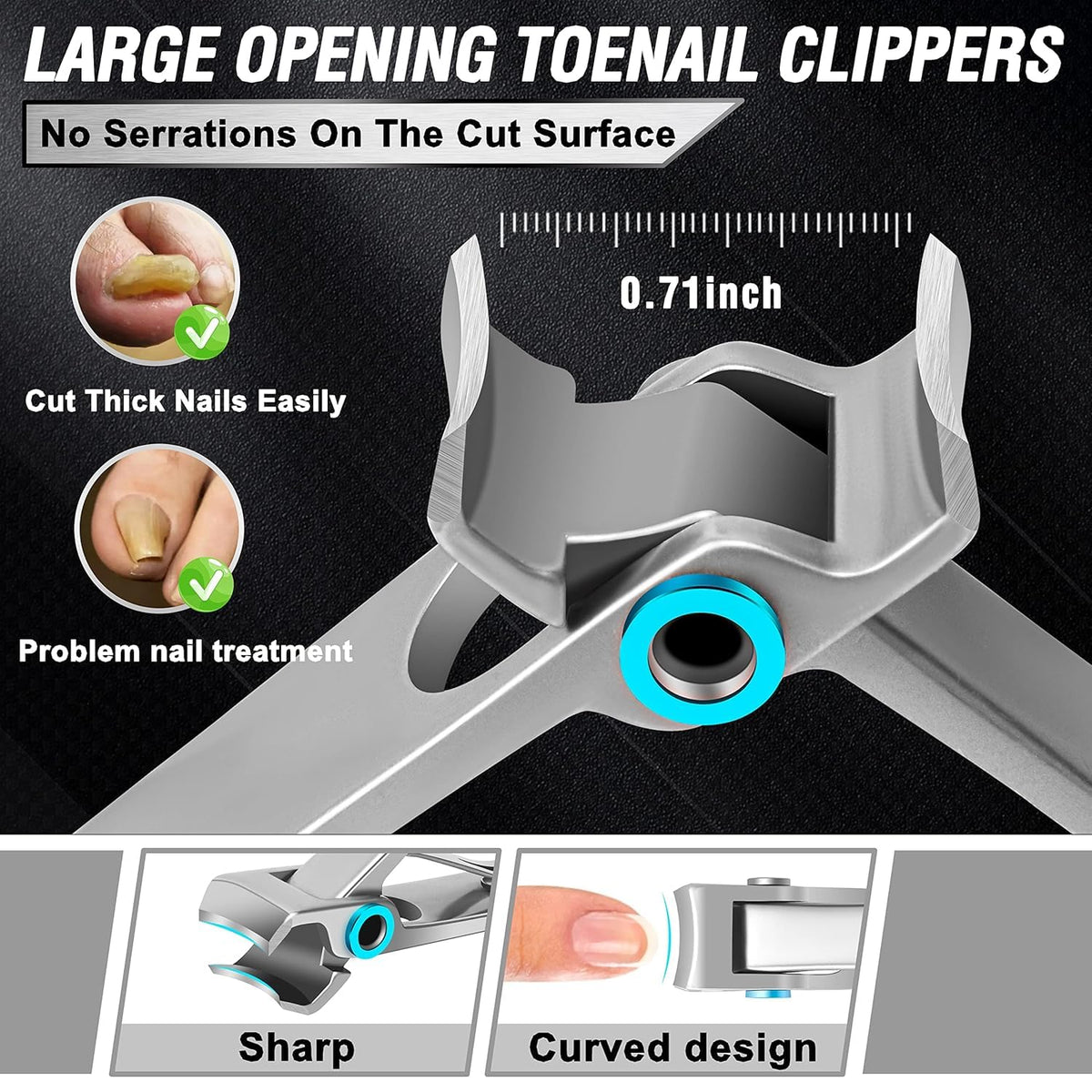 Aucurwen large-opening toenail clippers designed for thick nails with a wide mouth.