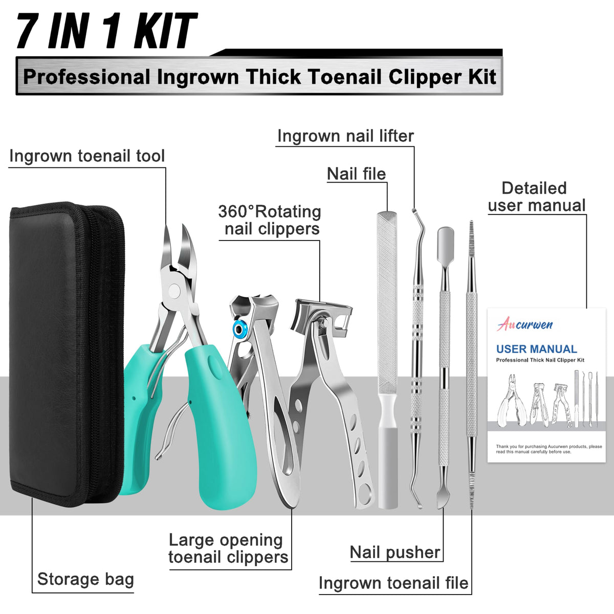 Aucurwen large-opening toenail clipper designed for thick nails and wide nail beds