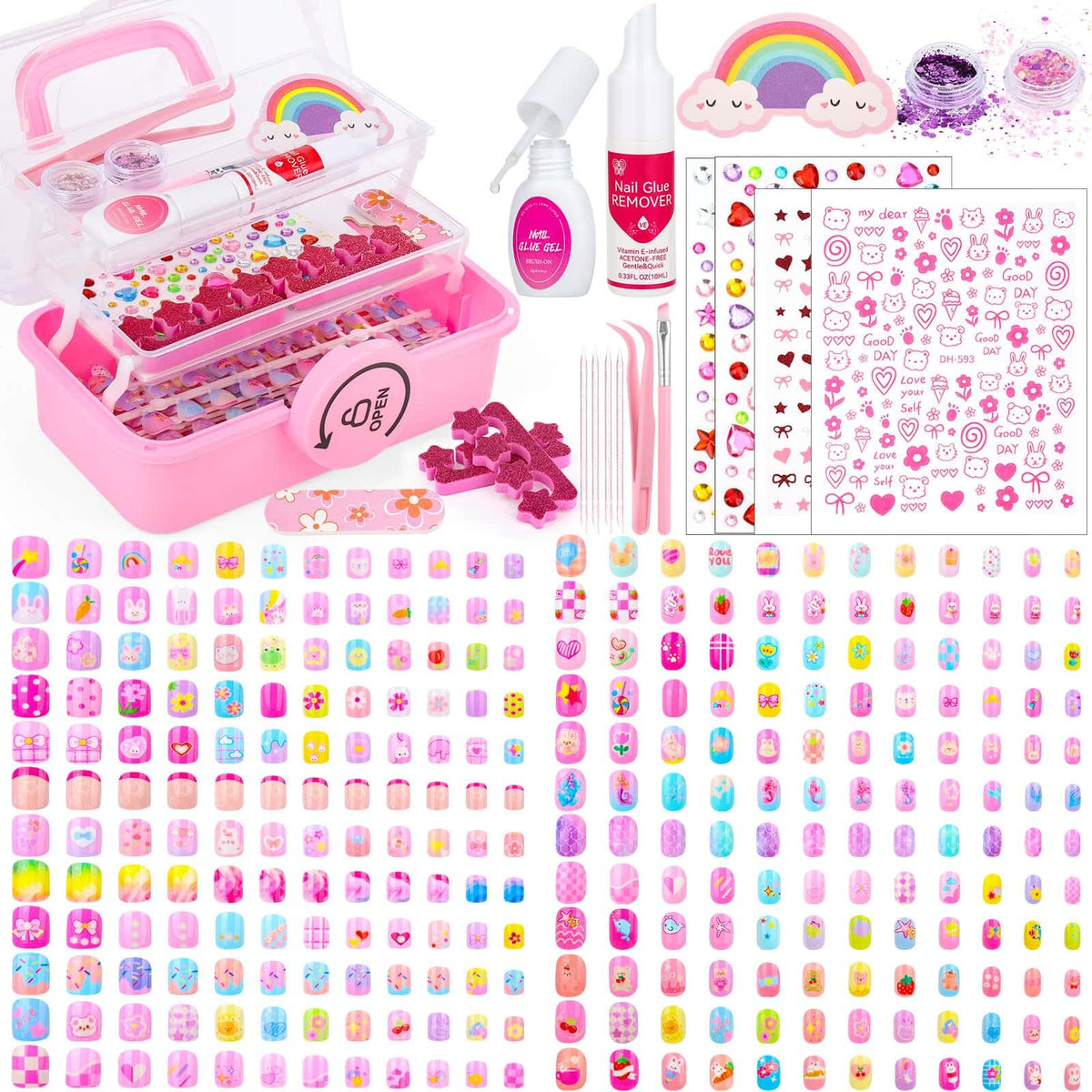 Audab 576pcs kids nails kit collection offers playful styles for daily nail art.